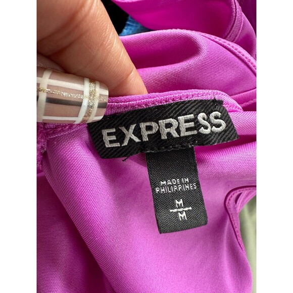 Express Chiffon High Neck Triple Open Back Keyhole Open Elastic Bottom Blouse M - Picture 6 of 8